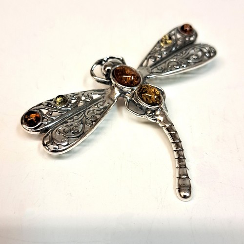 HWG-2419 Pendant/Pin Multi-Color Dragon Fly Amber $85 at Hunter Wolff Gallery